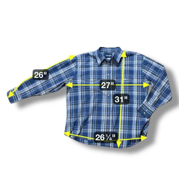 Vintage Wrangler Pearl Snap Button Shirt Blue White Plaid Western Cowboy 3XL - Picture 5 of 5